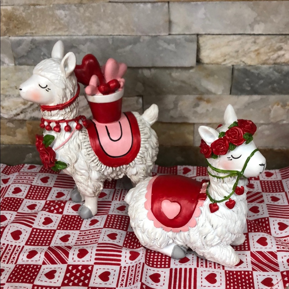 Charming Llama Figurines with Red and Pink Accents